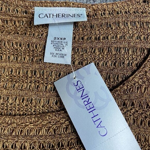 Catherines Womens Top 2X Plus Brown Loose Knit Plus Petite NEW - Picture 3 of 7